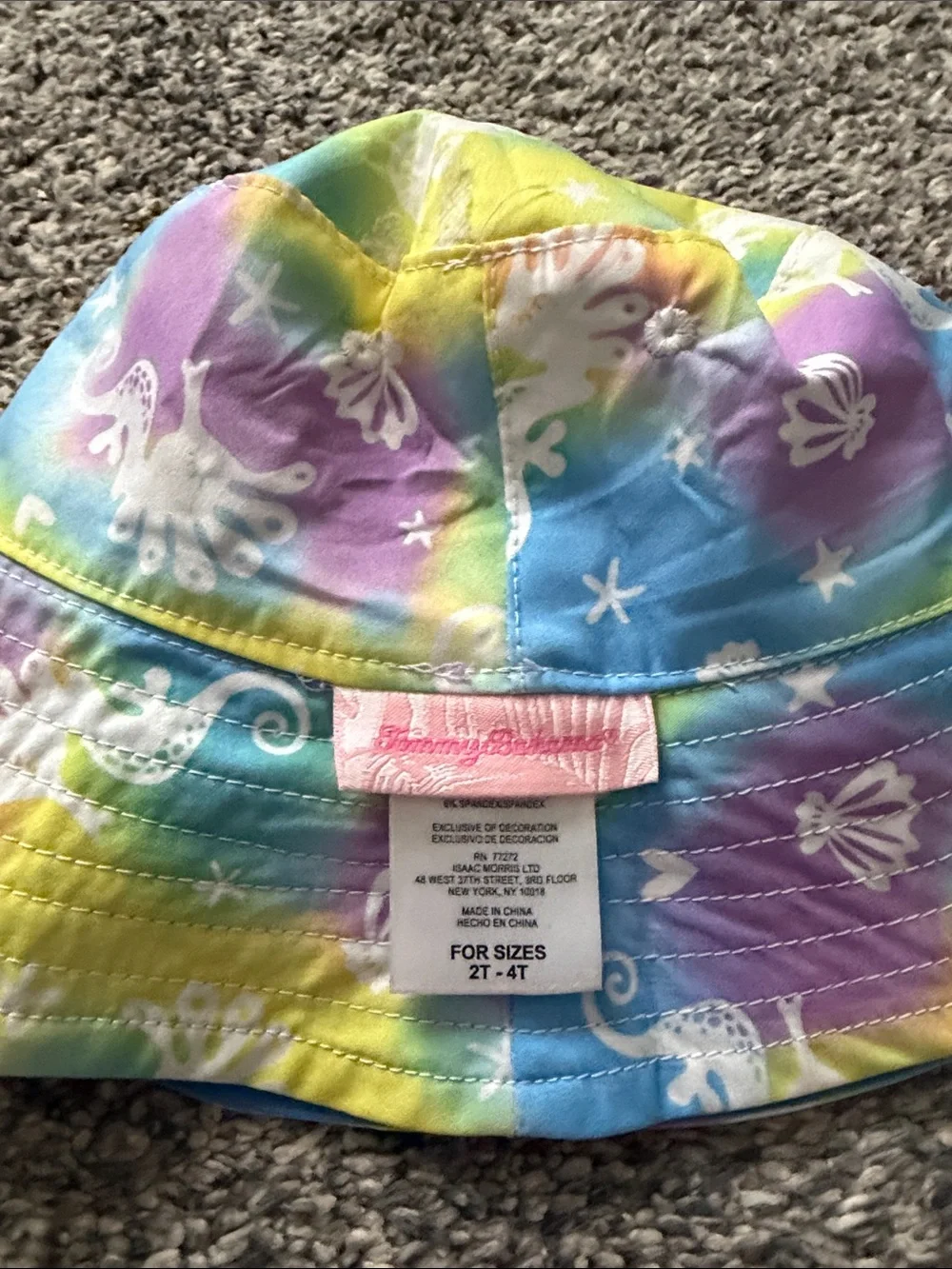 Tommy Bahama Blue One-Piece Rash Guard Swimsuit with Multicolor Sleeves and Hat